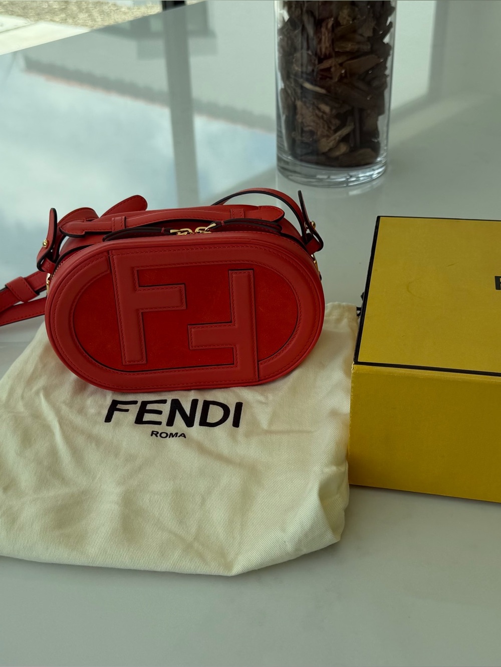 Fendi Red Oval FF Leather Crossbody